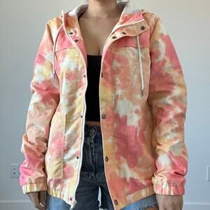 Volcom Enemy Stone Windbreaker Hooded Pink Orange Tie‎ Dye